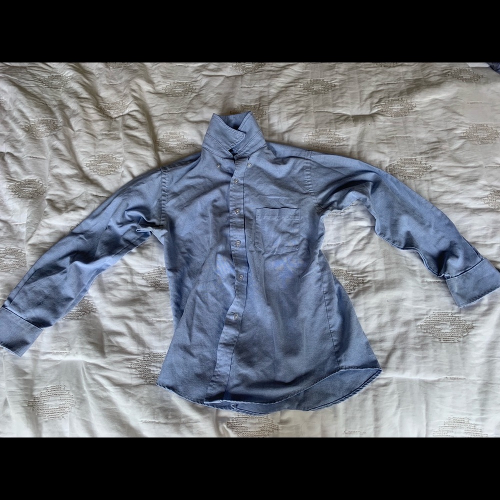 Blue button down shirt. (Good condition)